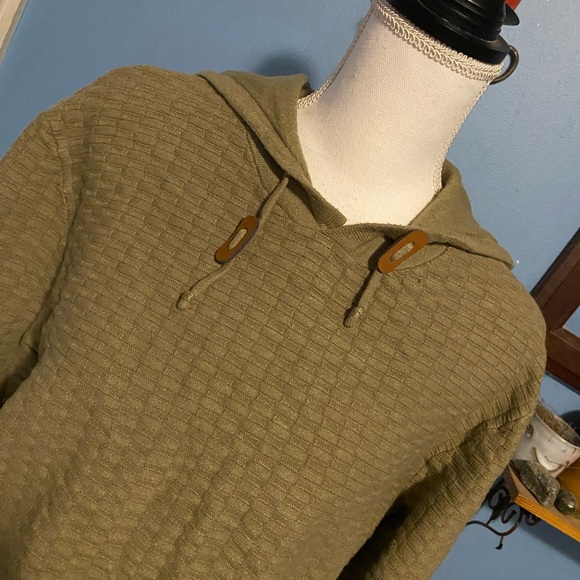 Olive Green, Textured, Casual Hoodie - Picture 2 of 7